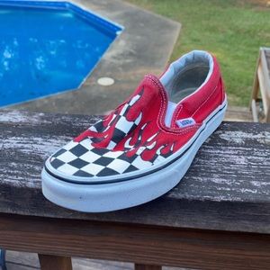 checkered vans with red drip sneakers!!